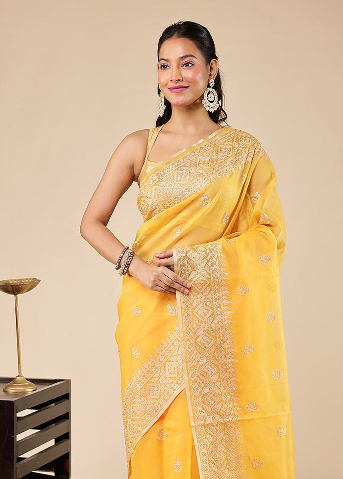 Yellow Organza Saree With Blouse Piece
