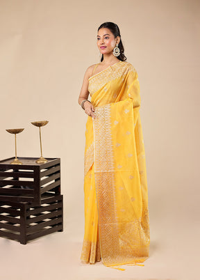 Yellow Organza Saree With Blouse Piece