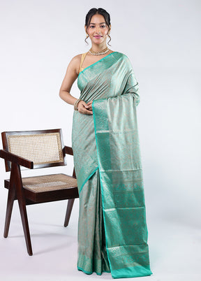 Green Jamewar Silk Saree With Blouse Piece