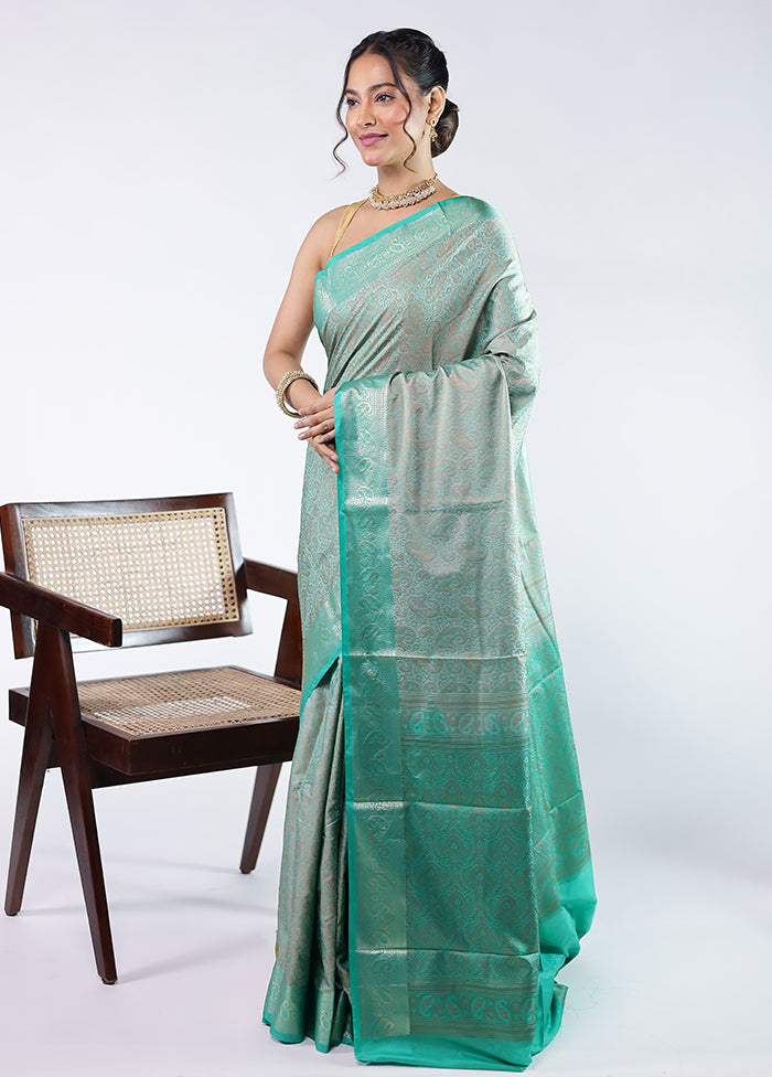 Green Jamewar Silk Saree With Blouse Piece