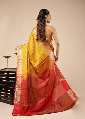 Yellow Jamewar Silk Saree With Blouse Piece