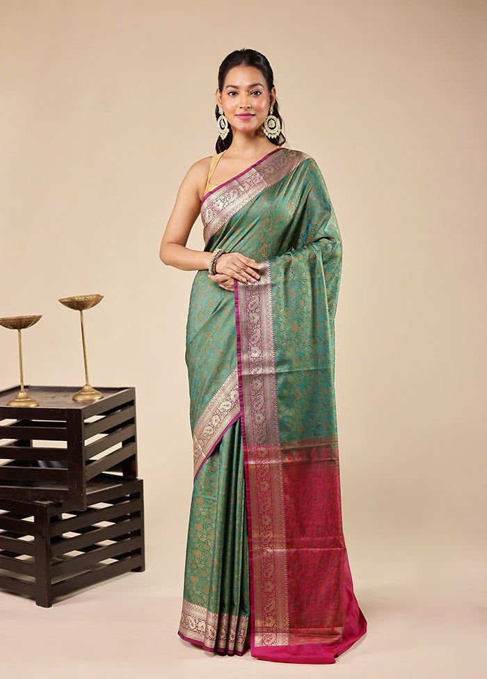 Green Jamewar Silk Saree With Blouse Piece