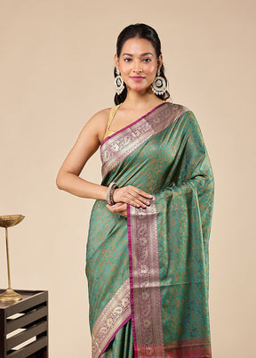 Green Jamewar Silk Saree With Blouse Piece