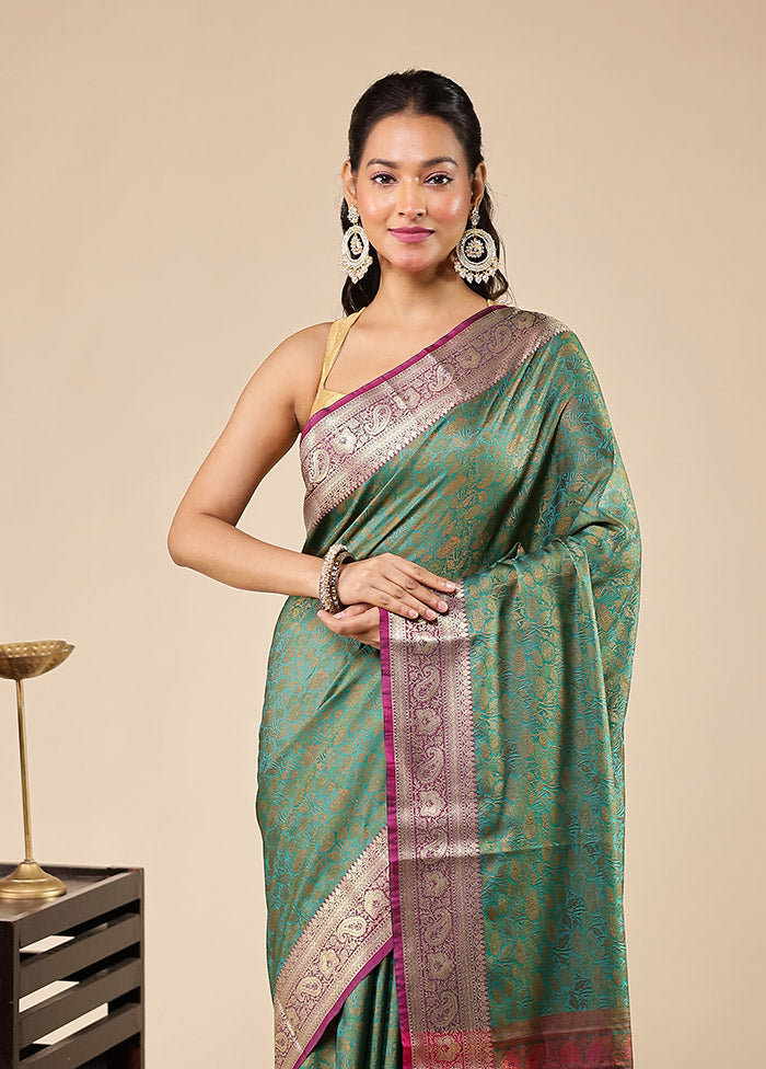 Green Jamewar Silk Saree With Blouse Piece