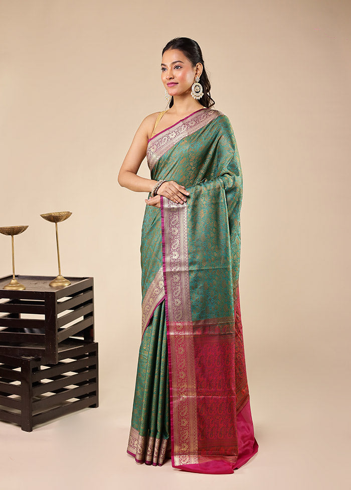 Green Jamewar Silk Saree With Blouse Piece