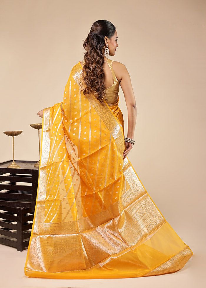 Yellow Kora Silk Saree With Blouse Piece