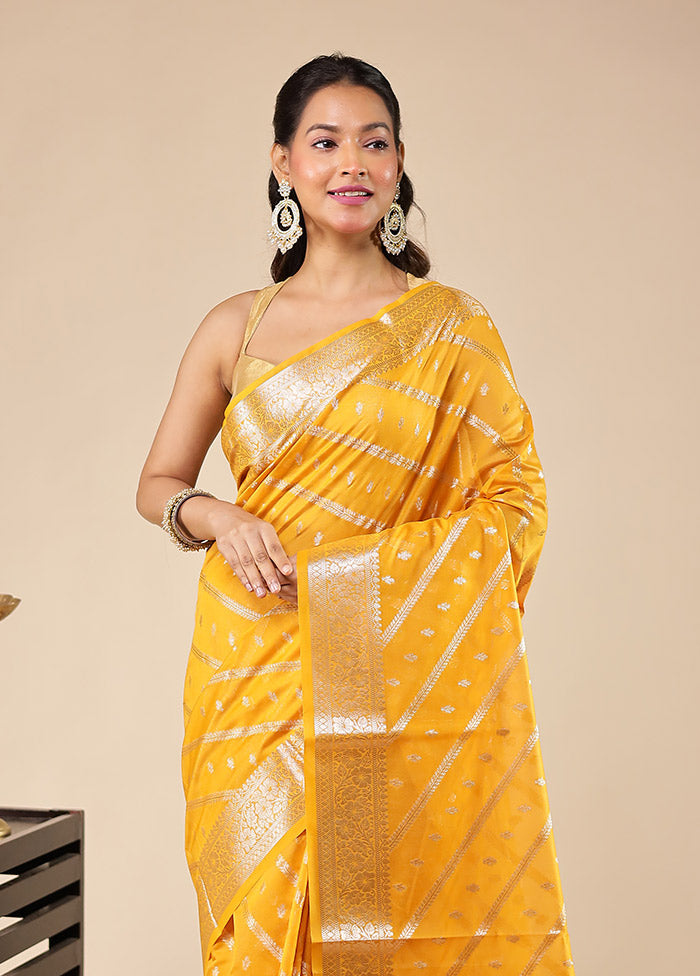 Yellow Kora Silk Saree With Blouse Piece