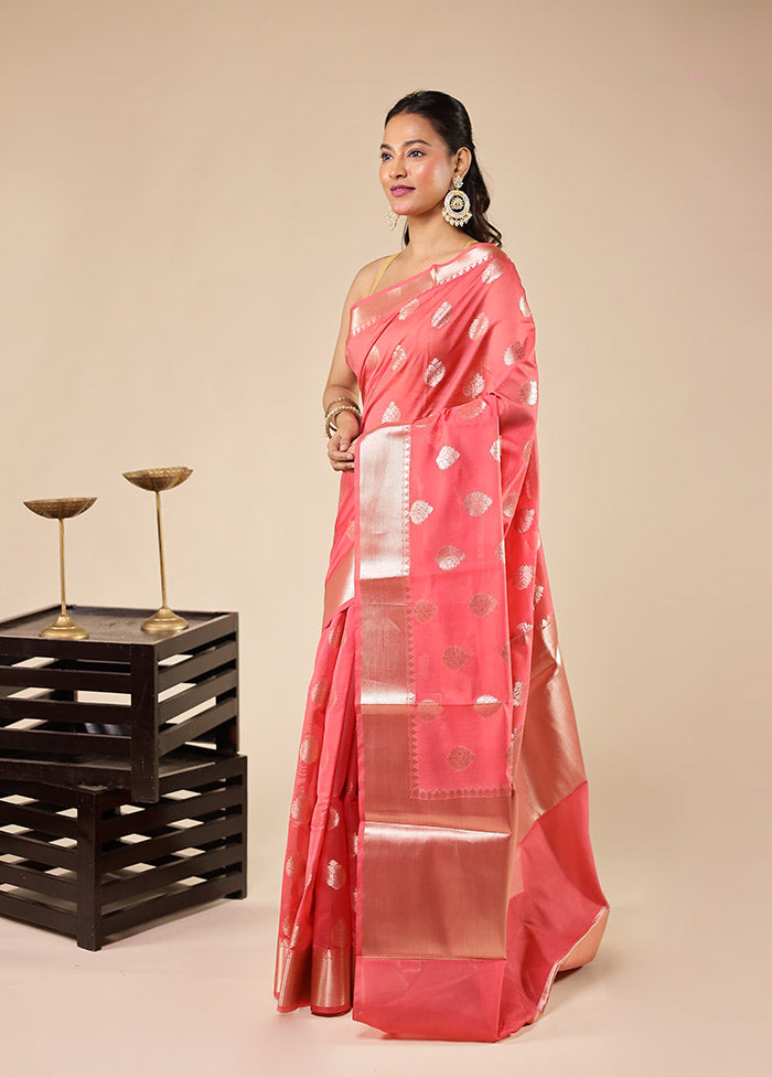 Pink Kora Silk Saree With Blouse Piece
