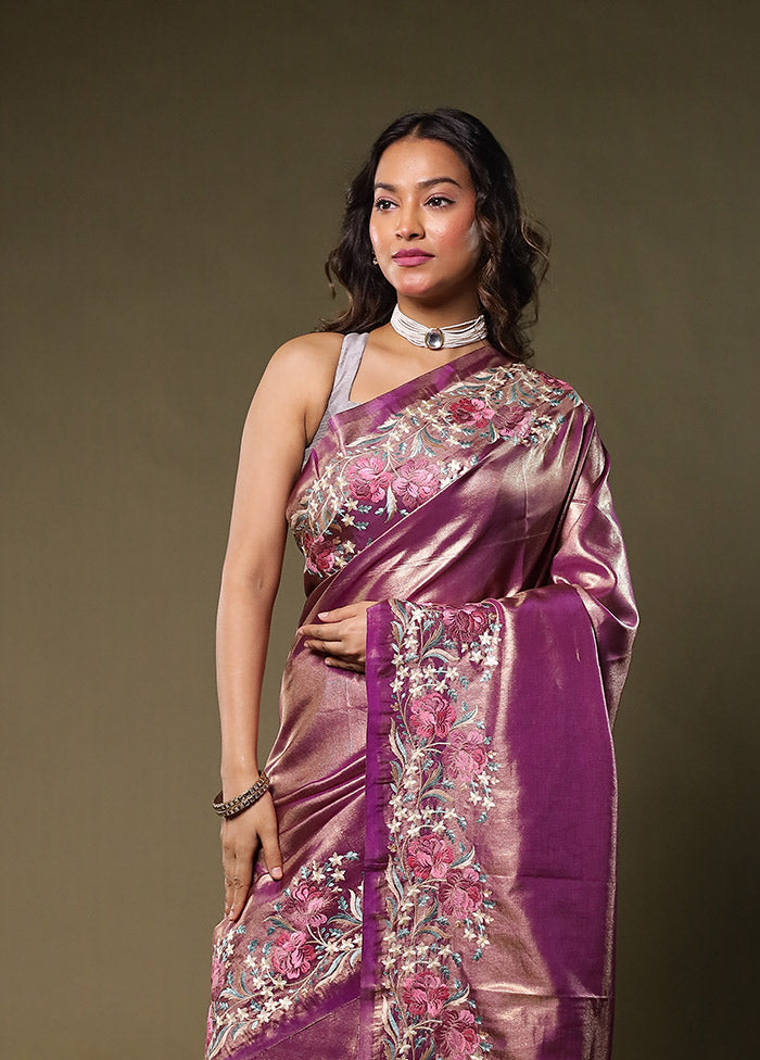 Purple Tissue Silk Saree With Blouse Piece