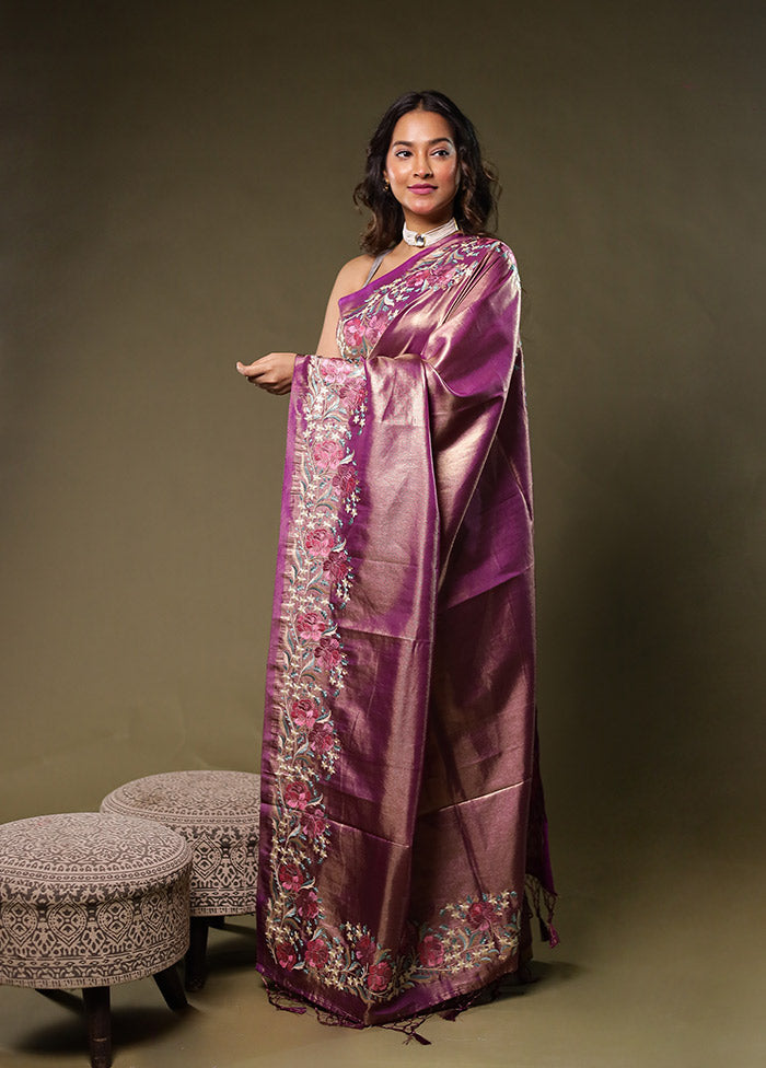 Purple Tissue Silk Saree With Blouse Piece