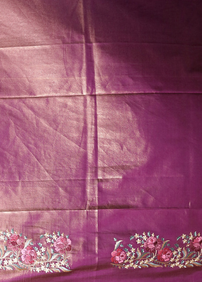 Purple Tissue Silk Saree With Blouse Piece