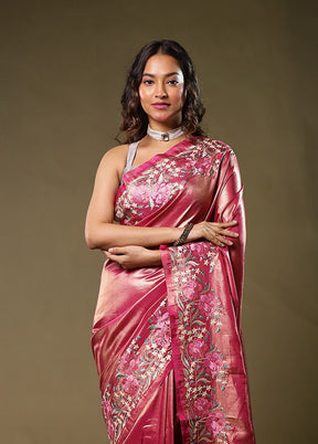 Pink Tissue Silk Saree With Blouse Piece