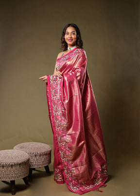 Pink Tissue Silk Saree With Blouse Piece