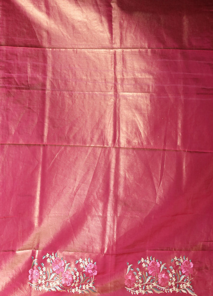 Pink Tissue Silk Saree With Blouse Piece