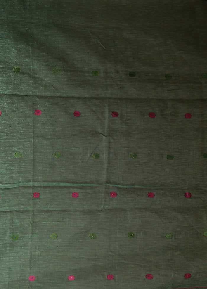 Green Linen Silk Saree With Blouse Piece