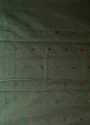 Green Linen Silk Saree With Blouse Piece