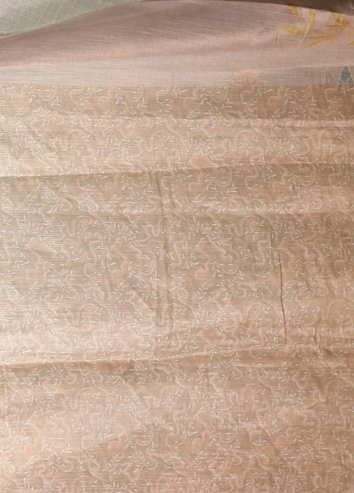 Cream Linen Silk Saree With Blouse Piece