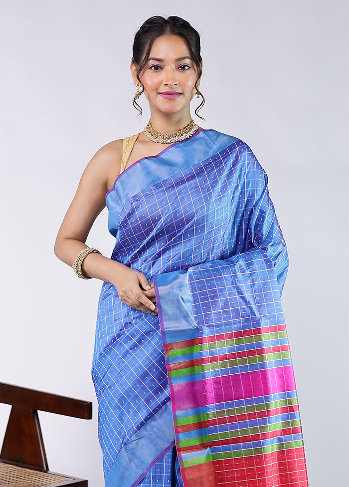 Blue kalakshetra Pure Silk Saree With Blouse Piece