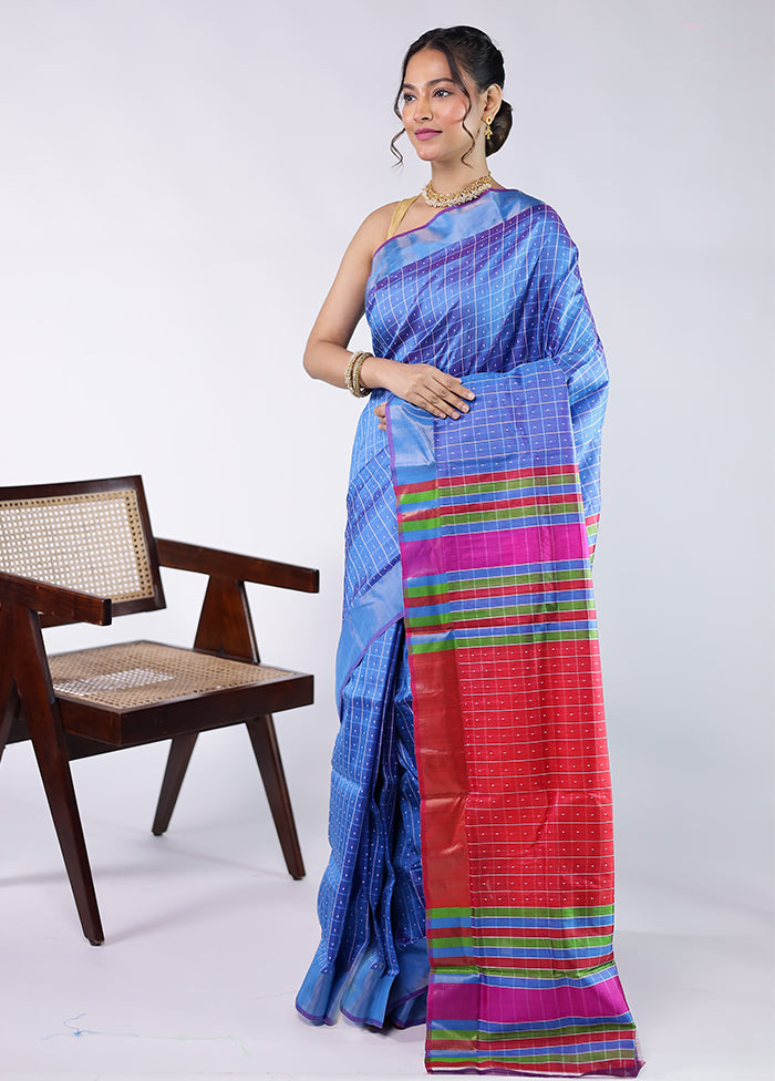 Blue kalakshetra Pure Silk Saree With Blouse Piece