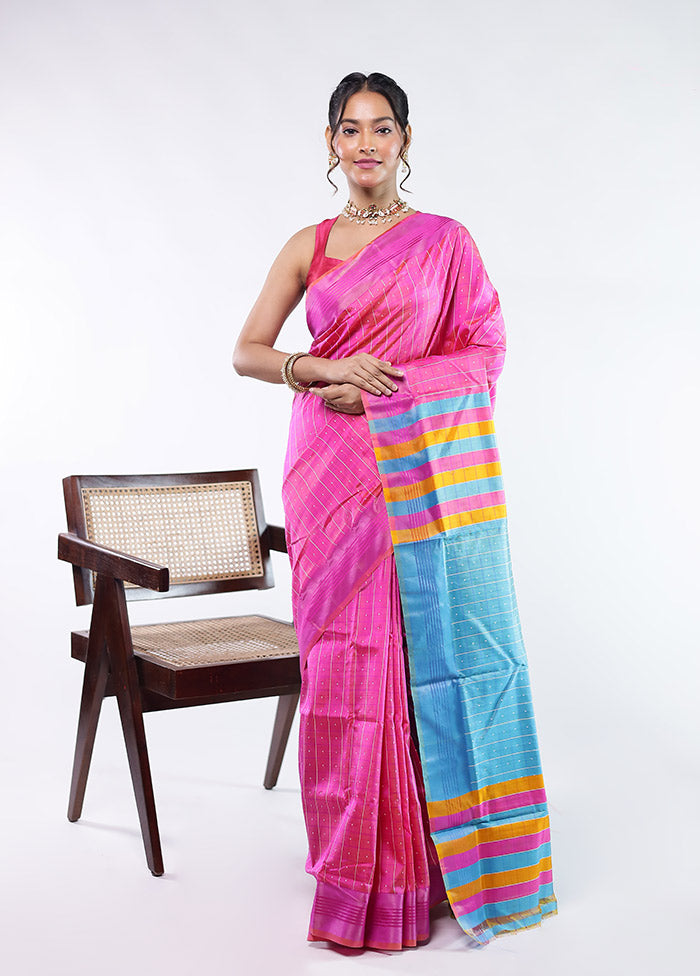 Blue kalakshetra Pure Silk Saree With Blouse Piece