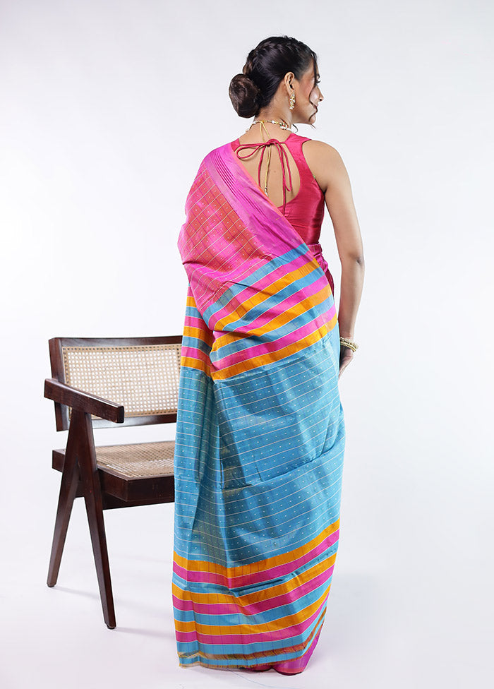 Blue kalakshetra Pure Silk Saree With Blouse Piece