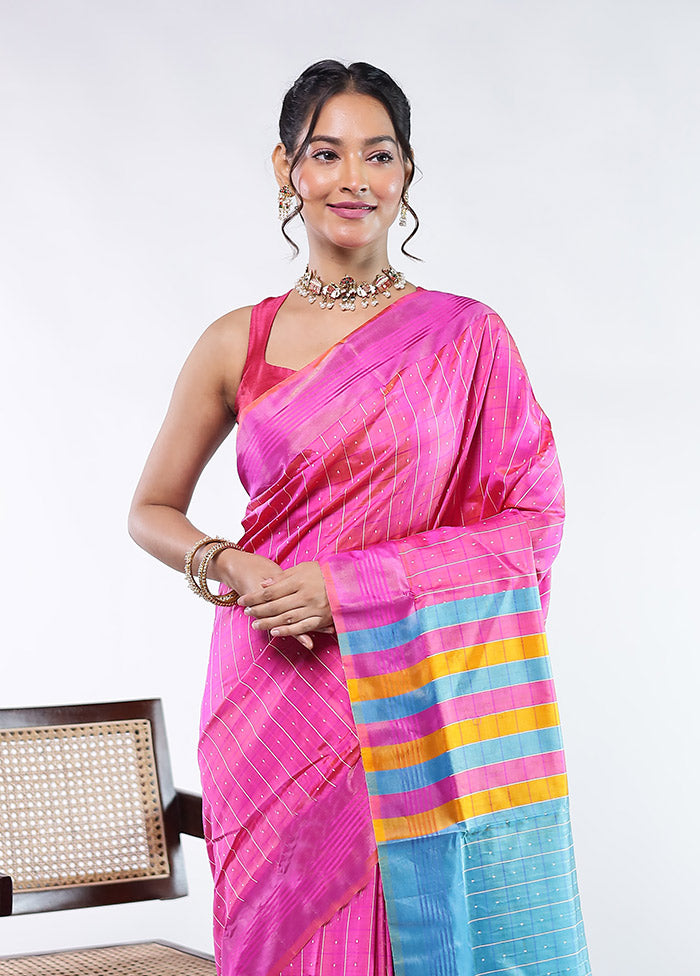 Blue kalakshetra Pure Silk Saree With Blouse Piece