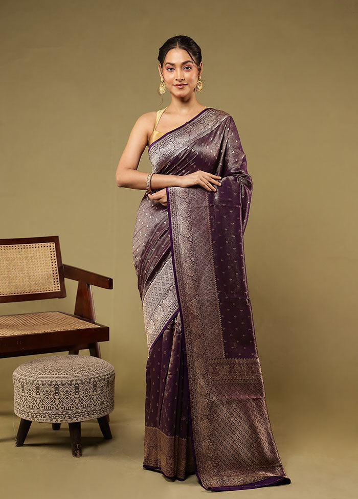 Purple Handloom Dupion Pure Silk Saree With Blouse Piece