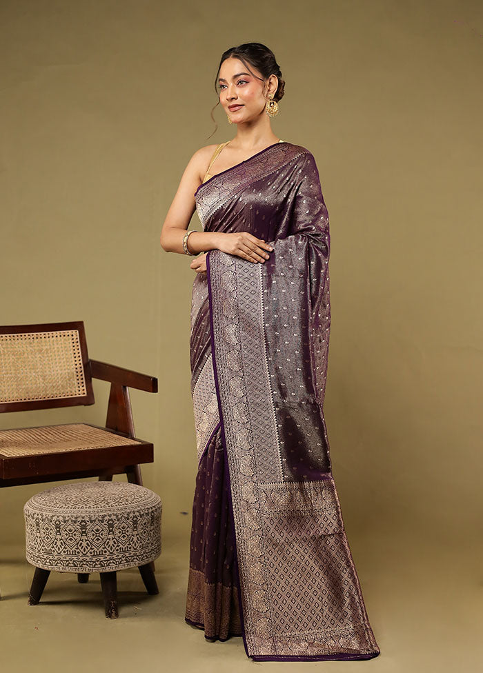 Purple Handloom Dupion Pure Silk Saree With Blouse Piece