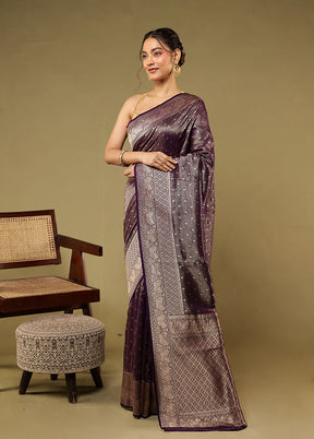 Purple Handloom Dupion Pure Silk Saree With Blouse Piece