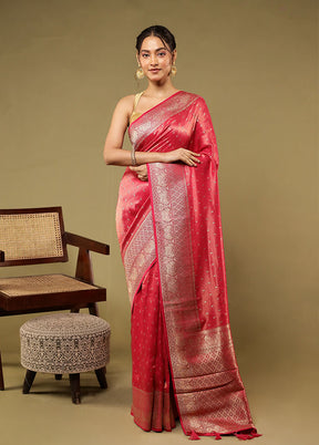 Pink Handloom Dupion Pure Silk Saree With Blouse Piece
