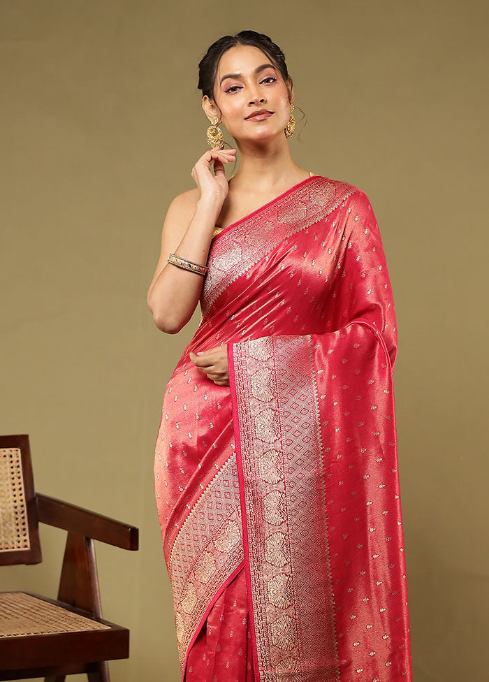 Pink Handloom Dupion Pure Silk Saree With Blouse Piece