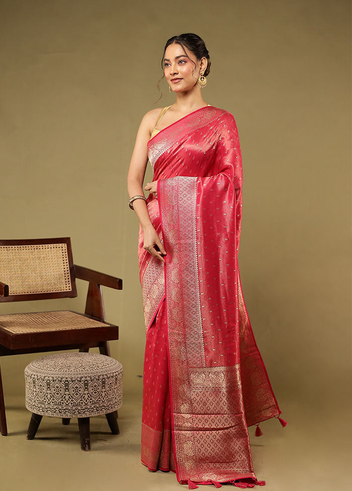 Pink Handloom Dupion Pure Silk Saree With Blouse Piece