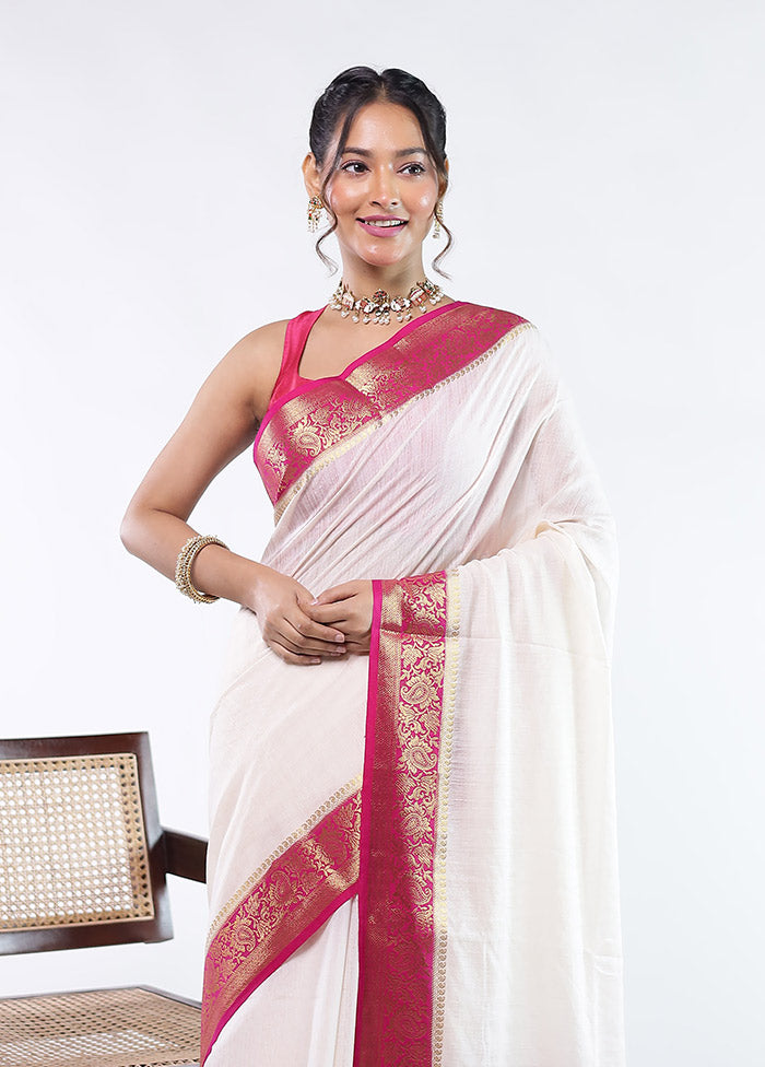 White Dupion Silk Saree With Blouse Piece
