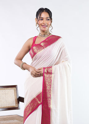 White Dupion Silk Saree With Blouse Piece