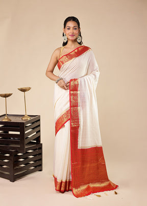 White Dupion Silk Saree With Blouse Piece