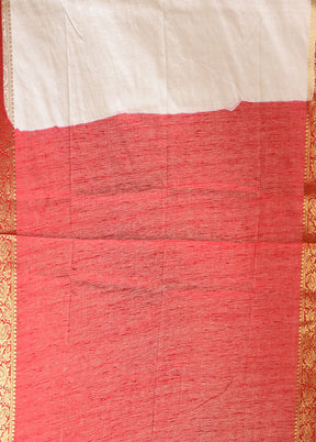 White Dupion Silk Saree With Blouse Piece