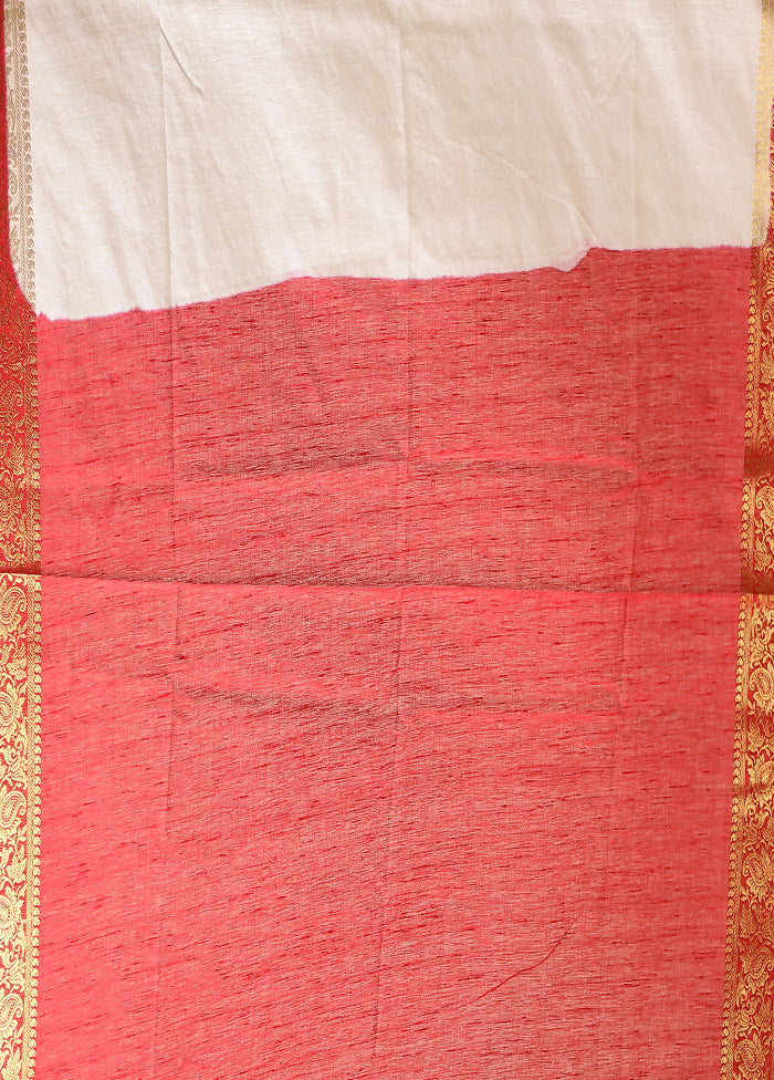 White Dupion Silk Saree With Blouse Piece
