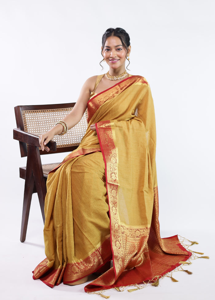Green Dupion Silk Saree With Blouse Piece