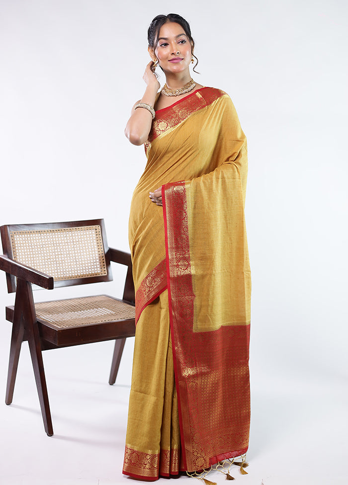 Green Dupion Silk Saree With Blouse Piece