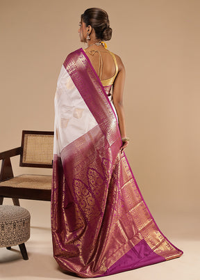 White Kanjivaram Silk Saree With Blouse Piece