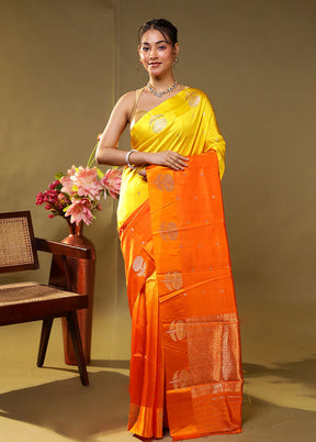 Yellow Handloom Dupion Pure Silk Saree With Blouse Piece