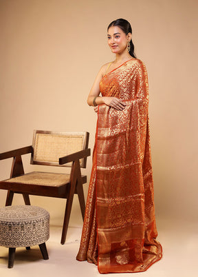 Red Handloom Pure Georgette Saree With Blouse Piece