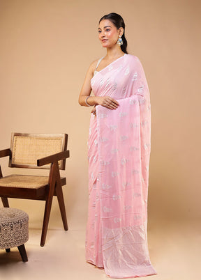 Pink Handloom Pure Georgette Saree With Blouse Piece