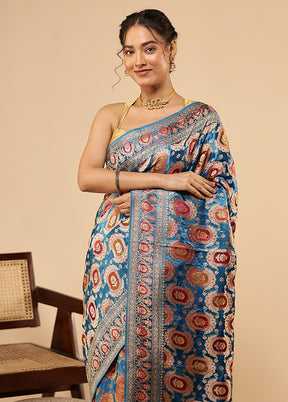 Multicolor Handloom Pure Georgette Saree With Blouse Piece