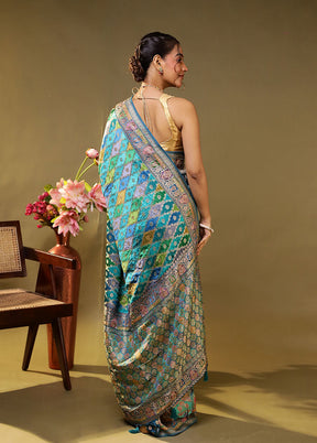 Multicolor Handloom Pure Georgette Saree With Blouse Piece