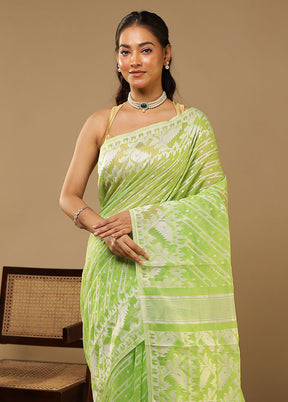 Green Jamdani Cotton Saree Without Blouse Piece