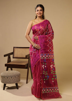 Purple Jamdani Cotton Saree Without Blouse Piece