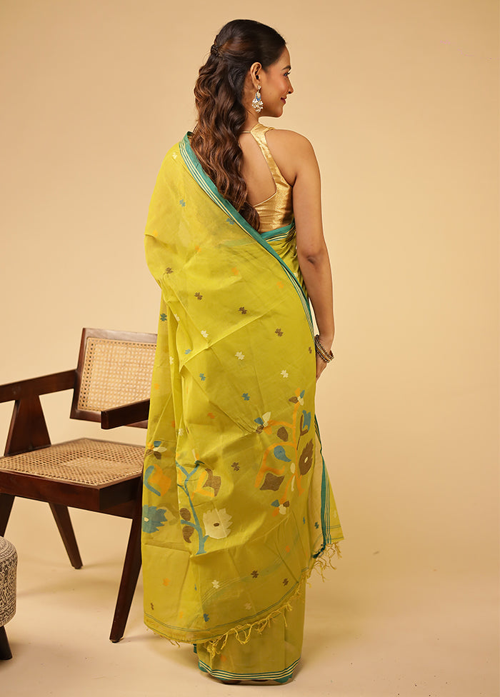 Yellow Jamdani Cotton Saree Without Blouse Piece