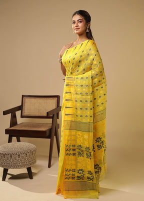Yellow Jamdani Cotton Saree Without Blouse Piece