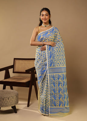 Cream Jamdani Cotton Saree Without Blouse Piece